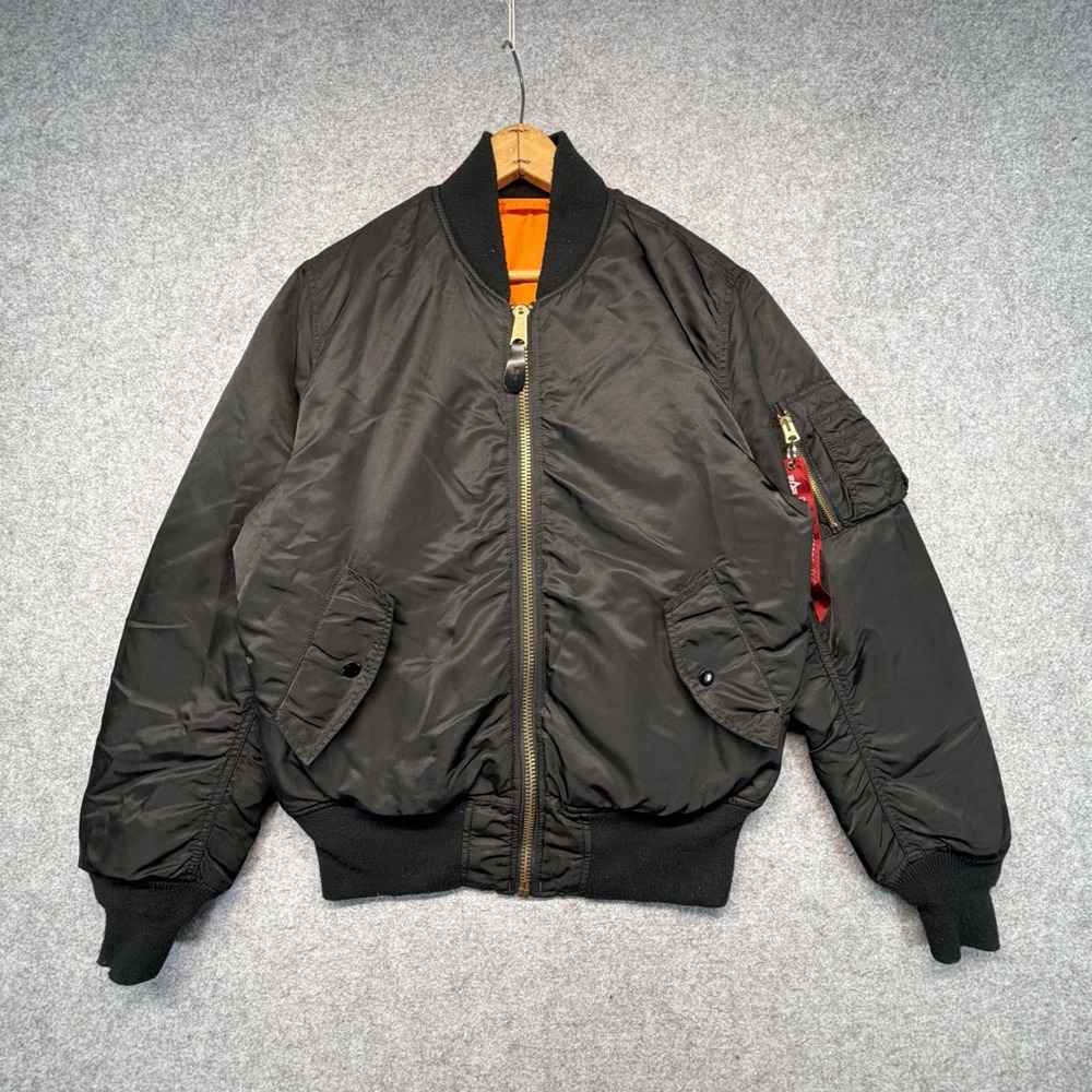 Vintage Alpha Industries MA-1 Flight Bomber Jacket Small Black 90s USA